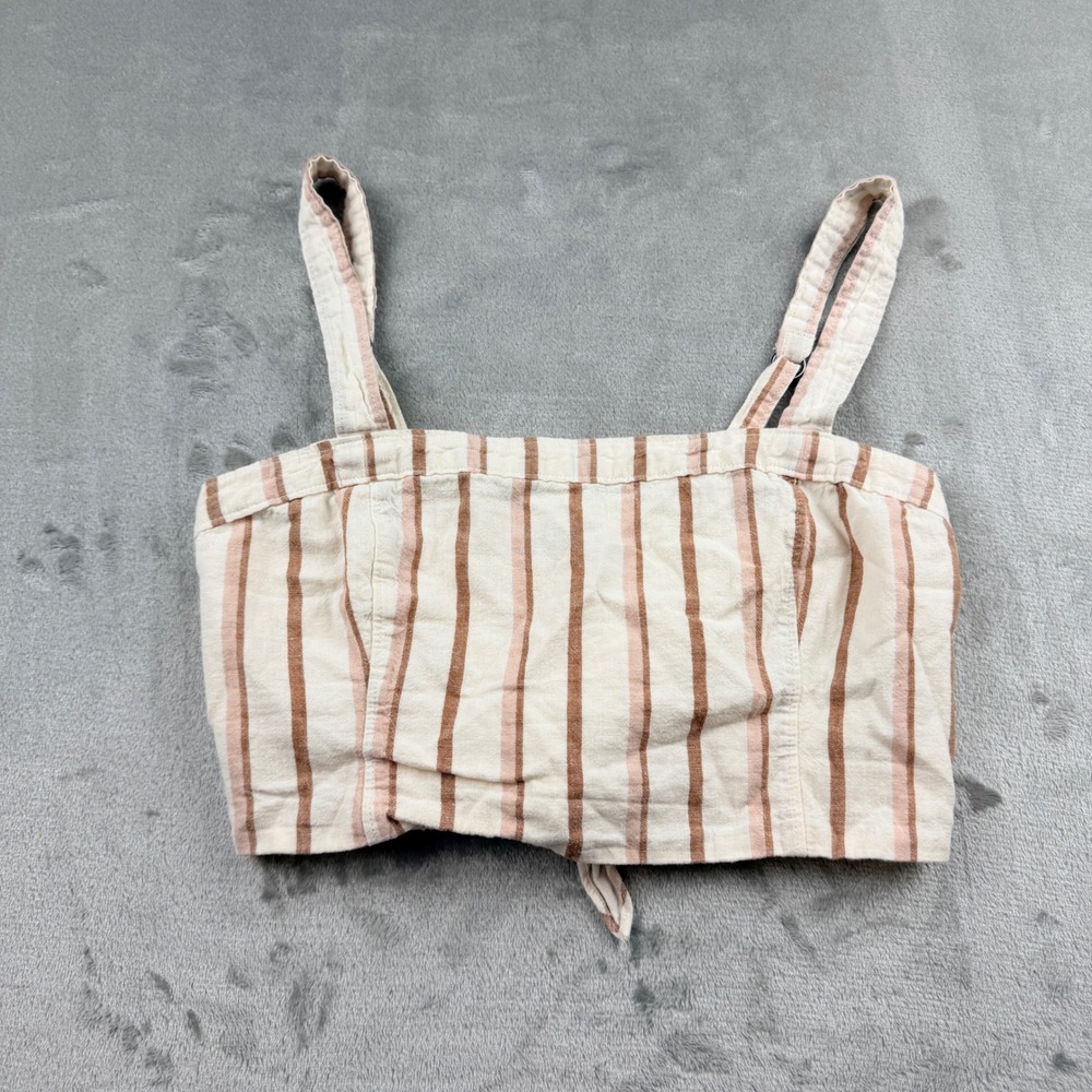 Abercrombie & Fitch Women's Small Brown Striped Linen Blend Smocked Tie Crop Top